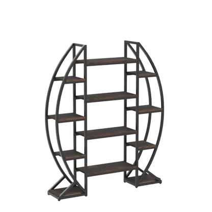 Tribesigns Oval Bookshelf, Triple Wide 5 Tier Etagere Bookcase, Industrial Display Shelves for Living Room (Brown, 55")