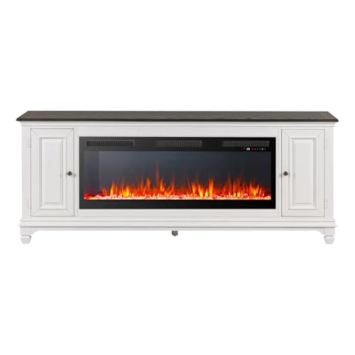 Liberty Furniture Allyson Park Heated LED Fireplace TV Console for Living Rooms 80 Inch - Wirebrushed White with Charcoal Tops