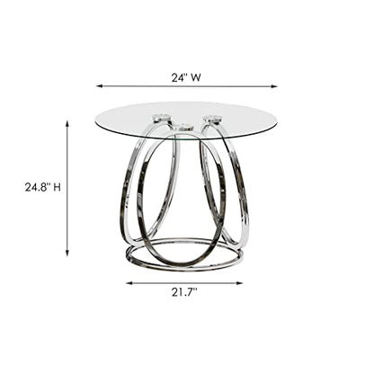 Silver End Table for Living Room, Glass Side Table for Bedroom, Modern Round Glass Nightstand with Metal Frames for Home Office, Chrome Finish, 1 PC