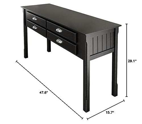 Wood Timber Console Table - Contemporary Design, Black Finish, 4 Storage Drawers, Entryway Furniture, Easy Assembly - 47.6" W x 15.7" D x 29.1" H