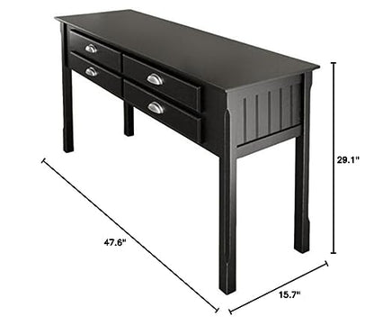 Wood Timber Console Table - Contemporary Design, Black Finish, 4 Storage Drawers, Entryway Furniture, Easy Assembly - 47.6" W x 15.7" D x 29.1" H