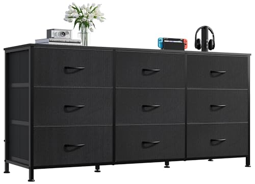 Dresser TV Stand for 55 Inch TV, 9 Drawer Dresser for Bedroom, Black, view 2