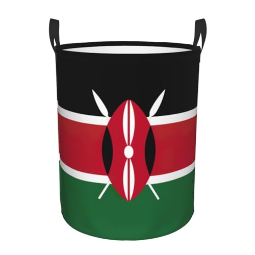 Flag Of Kenya Printing Personalized Circular Dirty Clothes Hamper-Standable Design Works In Bathroom & Closet