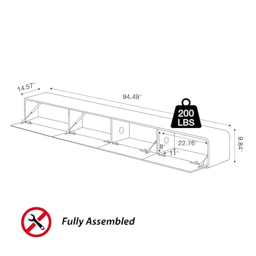 Fully-Assembled Minimalist Floating TV Stand with LED Lights, view 7