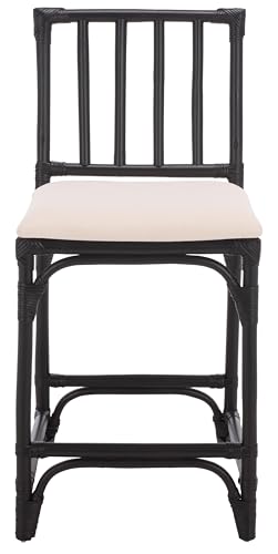 SAFAVIEH Furniture - Amal 23.6" Seat Height Counter Stool - White & Black - Handwoven Rattan Design - Fully Assembled - Ideal for Kitchen, Dining Room & Kitchen Island (BST6510C)