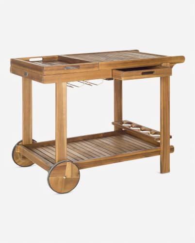 Safavieh -Outdoor Collection Orland Natural Wood Tea Trolley Cart, view 2