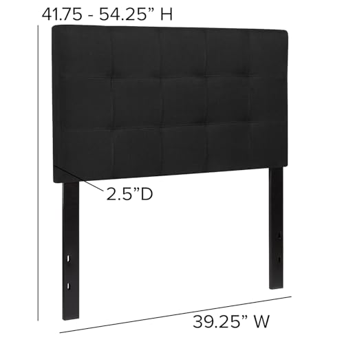 Bedford Box Stitch Tufted Upholstered Twin Size Headboard in Black Fabric