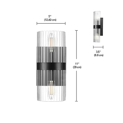 65000050 2-Light Wall Sconce, Matte Black, Ribbed Glass Shade, E12 Base Sockets, Lights for Living Room, Home Decor, Lighting, Mounted Bedside Lamp