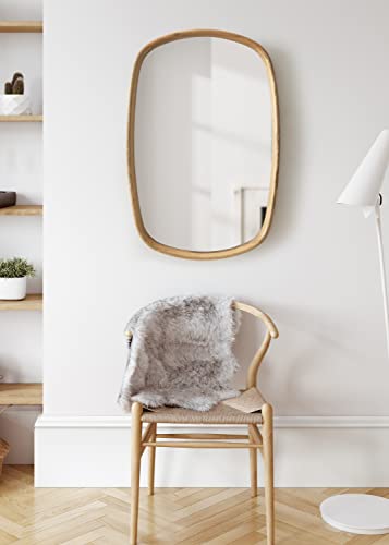 Prema Soft Round Rectangle Modern Wall Mirror; Natural Brown; 20 x 30; Framed Rounded Rectangular Mango Wood Mirror for Minimal Home Decor