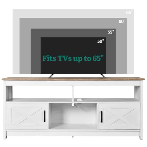 59 Inch TV Stand with Power Outlets for 65" TVs, Grey Wash/White, view 7