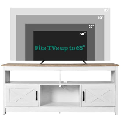 59 Inch TV Stand with Power Outlets for 65" TVs, Grey Wash/White, view 7