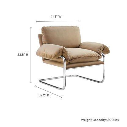 Ansel Performance Velvet Accent Chair in Taupe - Stain-Resistant Velvet Lounge Chair for Living Room, Bedroom - Corner Reading Chair with Arms and Removable Cushions