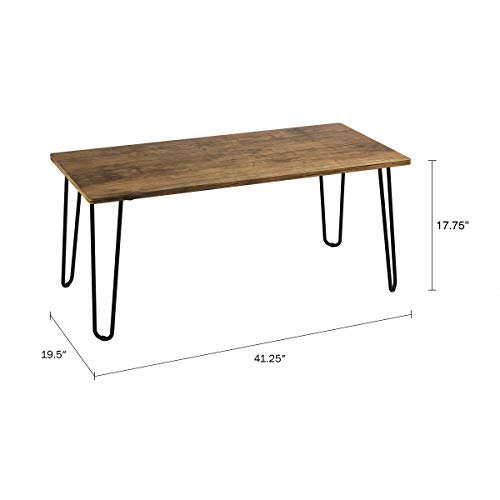 Coffee Table with Hairpin Legs - Modern Industrial Style Home Decor - Woodgrain-Look and Steel Accent Living Room Furniture (Brown)
