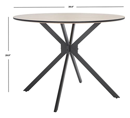 SAFAVIEH Home Collection Rixley Mid-Century Modern Natural/Black Round Top Dining Table