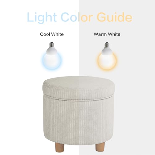 19" Round Storage Ottoman - White Woven Stripe