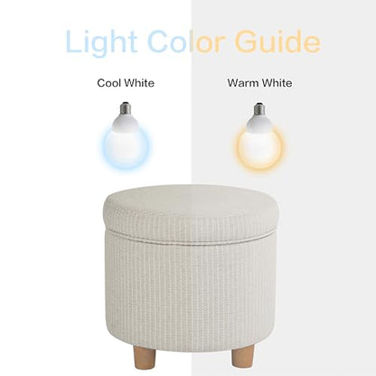 19" Round Storage Ottoman - White Woven Stripe