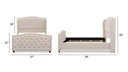 Jennifer Taylor Home Marcella Upholstered Shelter Headboard Bed Set, Queen, Sky Neutral Beige Polyester