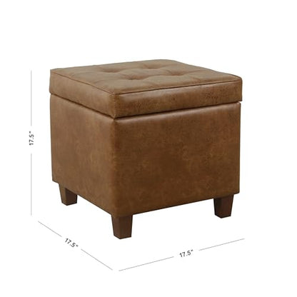 Square Tufted Storage Ottoman - Distressed Brown Faux Leather Small