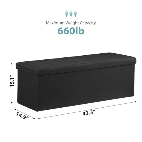 43.3 Inches Folding Storage Ottoman Bench with Hidden Storage, Foot Rest Stool, Chest for Living Room, Bedroom (Black)