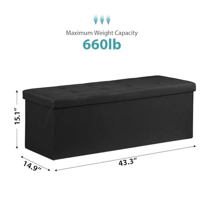 43.3 Inches Folding Storage Ottoman Bench with Hidden Storage, Foot Rest Stool, Chest for Living Room, Bedroom (Black)