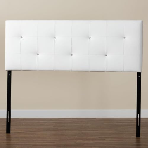 Dalini Modern and Contemporary Full White Faux Leather Headboard with Faux Crystal Buttons