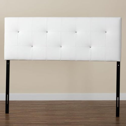 Dalini Modern and Contemporary Full White Faux Leather Headboard with Faux Crystal Buttons