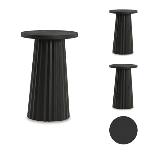 Signature Design by Ashley Ceilby Contemporary Accent Table with Fluted Base Design Wire-Brushed Effect, Solid Wood Construction, Black, 14" W x 14" D x 21.13" H