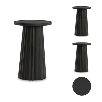 Signature Design by Ashley Ceilby Contemporary Accent Table with Fluted Base Design Wire-Brushed Effect, Solid Wood Construction, Black, 14" W x 14" D x 21.13" H