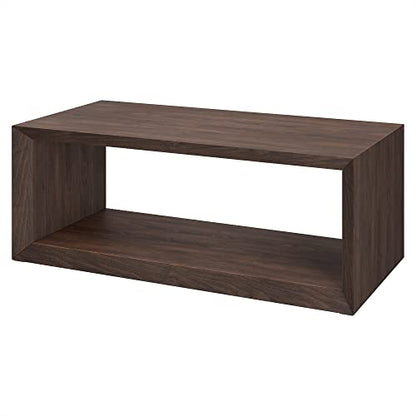 48" Rectangular Coffee Table with Open Storage Shelf for Living Room, Family Room, or Office, Rich Brown
