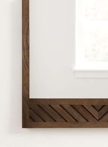 Mezzeta Modern Wooden Chevron Rectangle Wall Mirror, 24 x 36, Natural Wood, Transitional Herringbone Wood Mirror for Use as Vanity Bathroom Mirror or Rectangular Bedroom Mirror Option