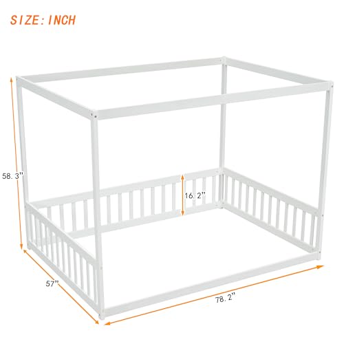 Full Size Canopy Bed Frame with Guardrails for Kids, view 3