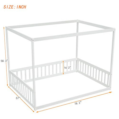 Full Size Canopy Bed Frame with Guardrails for Kids, view 3