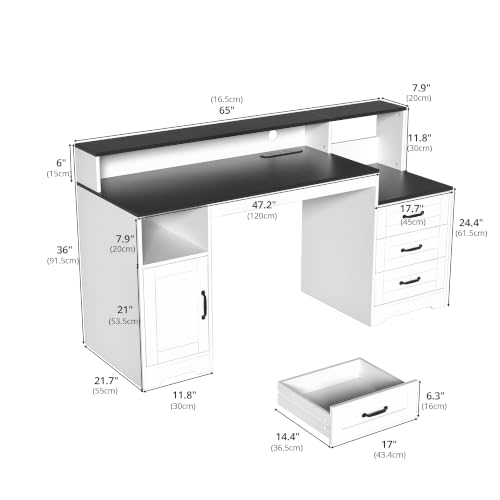 65'' Farmhouse Wood Computer Desk with Drawers, view 3