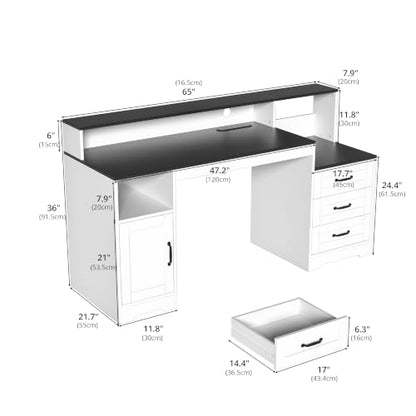65'' Farmhouse Wood Computer Desk with Drawers, view 3