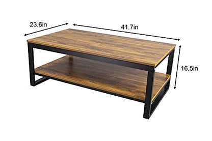 Wood Coffee Table with Storage Shelf 41.7in Industrial Table for Living Room, Brown