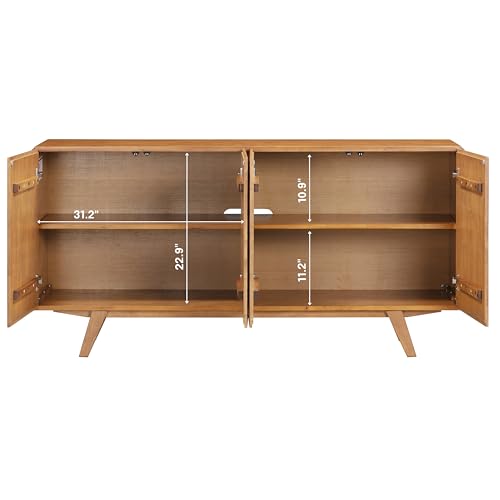 Sapa Mid-Century Modern Solid Wood Sideboard – 4-Door Accent Buffet Cabinet, view 8