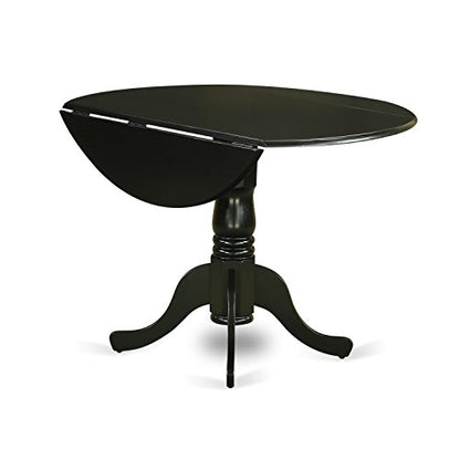 DLCL5-BLK-C 5 Piece Dining Room Table Set Includes a Round Dining Table with Dropleaf and 4 Linen Fabric Upholstered Chairs, 42x42 Inch, Black