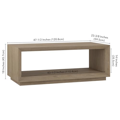 48" Rectangular Coffee Table with Open Storage Shelf for Living Room, Family Room, or Office, Weathered Gray