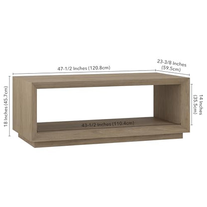 48" Rectangular Coffee Table with Open Storage Shelf for Living Room, Family Room, or Office, Weathered Gray