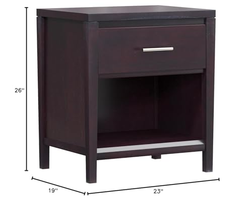Solid Wood Nightstand, Nevis - Espresso, 1-Drawer