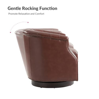 Genuine Leather Swivel Accent Chairs Set of 2, Swivel Rocker Barrel Chairs, Traditional Chesterfield Armchairs with Button-Tufted Design, No Assembly Required, Brown