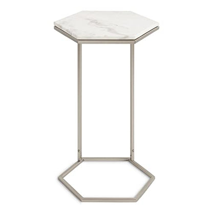 Trillion Modern C-Table; 16 x 14 x 28; Silver; Chic Marble Accent End Table with Geometric Hexagon Top