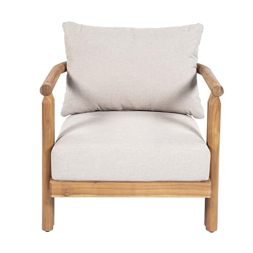 Cove Acacia Wood Lounge Chair Outdoor with Removable Cushion, Solid Wood Patio Accent Chair, Patio Furniture Outdoor Club Chair, Light Teak+Beige