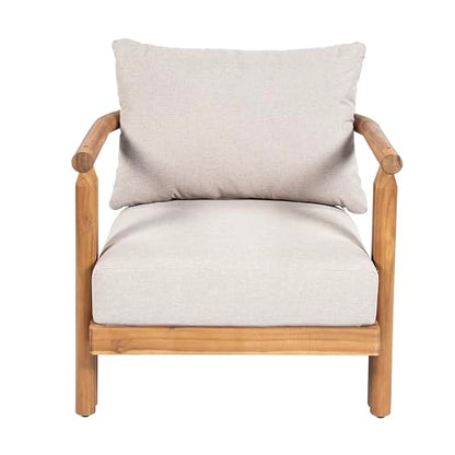 Cove Acacia Wood Lounge Chair Outdoor with Removable Cushion, Solid Wood Patio Accent Chair, Patio Furniture Outdoor Club Chair, Light Teak+Beige