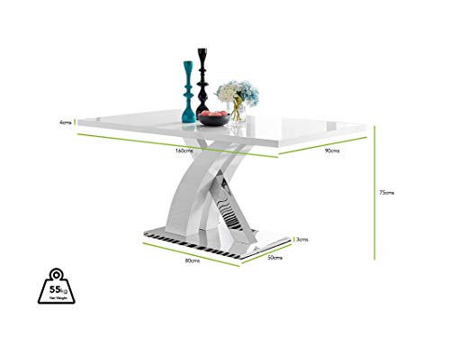 Atlanta Modern Rectangle Chrome Metal White High Gloss Dining Table and 6 Cappuccino Beige Lorenzo Chairs Set