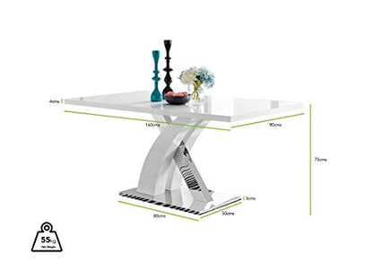 Atlanta Modern Rectangle Chrome Metal White High Gloss Dining Table and 6 Cappuccino Beige Lorenzo Chairs Set