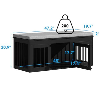 47.2" Large Dog Crate Furniture for Small Medium Dogs, Black, view 5