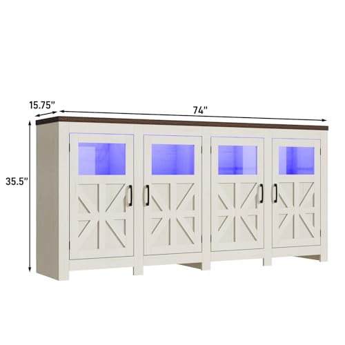 74" Large LED Farmhouse TV Stand for 80/75/70 Inch TVs with Power Outlets, view 3