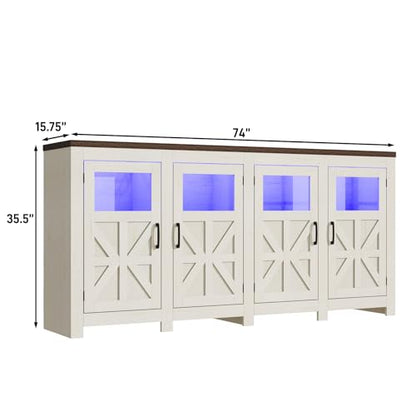 74" Large LED Farmhouse TV Stand for 80/75/70 Inch TVs with Power Outlets, view 3