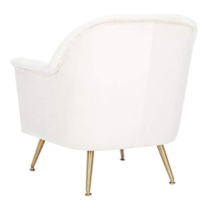 Safavieh Home Brienne Retro Glam Ivory Velvet and Brass Arm Chair